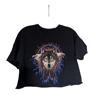 Harley-Davidson Cropped Black T-Shirt with Wolf Design
